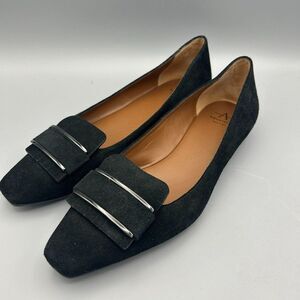 Women's Aquatalia Size 7 Black Suede Flats Loafers Shoes Square‎ Toe